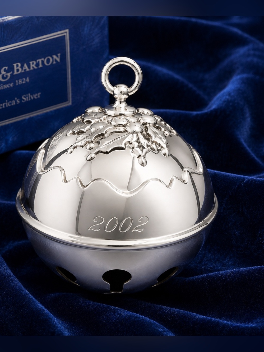 2002 Reed & Barton Holly Bell Silverplate Christmas Ornament w Box